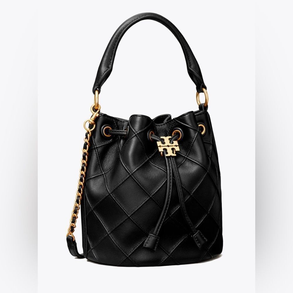 Tory Burch Small Fleming Soft Bucket Bag, Black, NWT
